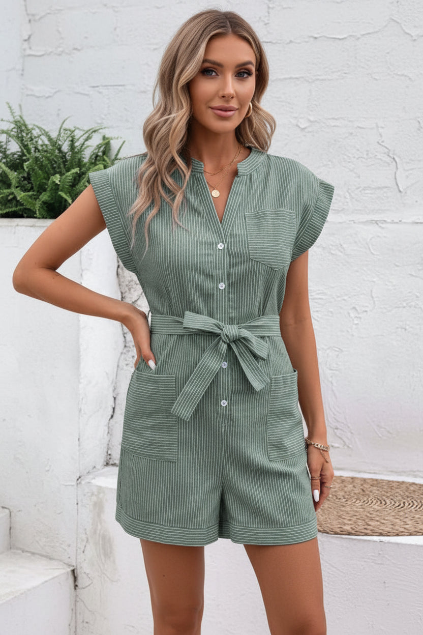 Damen Jumpsuit mit Knopfleiste und Taillenband