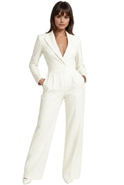 Damen-Jumpsuit mit langen Ärmeln, Reverskragen und weitem Bein