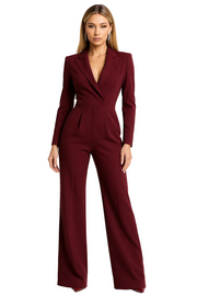 Damen-Jumpsuit mit langen Ärmeln, Reverskragen und weitem Bein