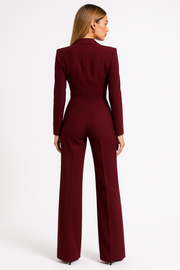 Damen-Jumpsuit mit langen Ärmeln, Reverskragen und weitem Bein
