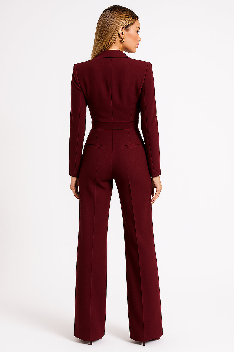 Damen-Jumpsuit mit langen Ärmeln, Reverskragen und weitem Bein
