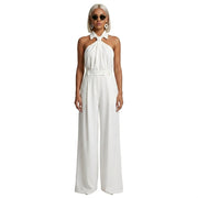 Damen-Jumpsuit mit Neckholder-Kragen, Knotendetail und weitem Bein