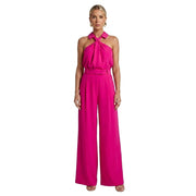 Damen-Jumpsuit mit Neckholder-Kragen, Knotendetail und weitem Bein