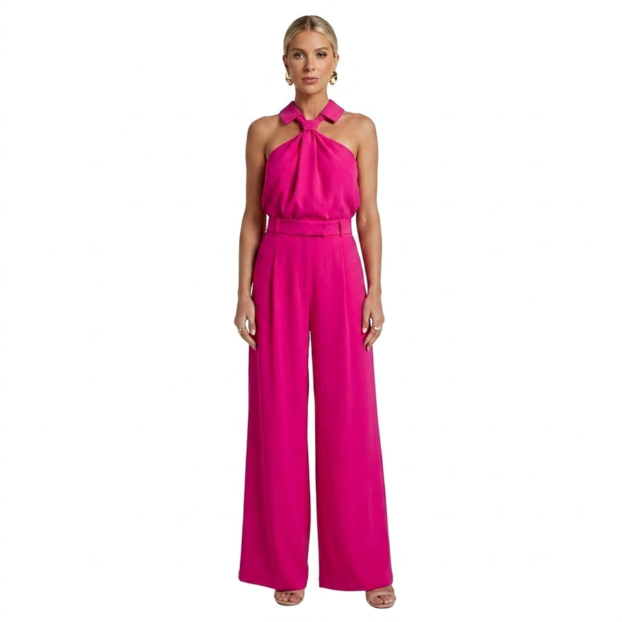 Damen-Jumpsuit mit Neckholder-Kragen, Knotendetail und weitem Bein