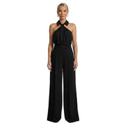 Damen-Jumpsuit mit Neckholder-Kragen, Knotendetail und weitem Bein