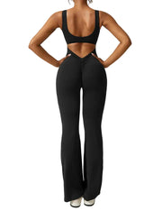 Damen Jumpsuit mit offenem Rücken und ausgestelltem Bein
