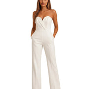 Damen-Jumpsuit mit trägerlosem V-Ausschnitt und weitem Bein