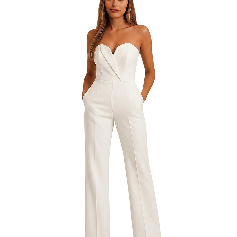 Damen-Jumpsuit mit trägerlosem V-Ausschnitt und weitem Bein