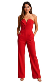 Damen-Jumpsuit mit trägerlosem V-Ausschnitt und weitem Bein