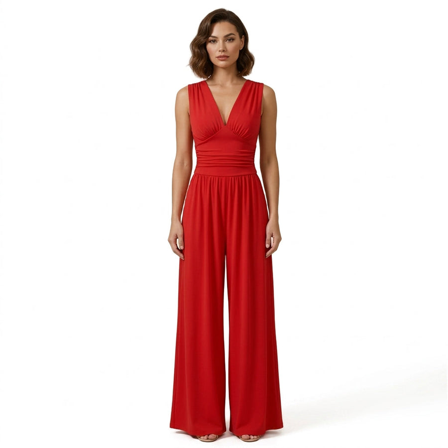 Damen-Jumpsuit mit V-Ausschnitt und weitem Bein