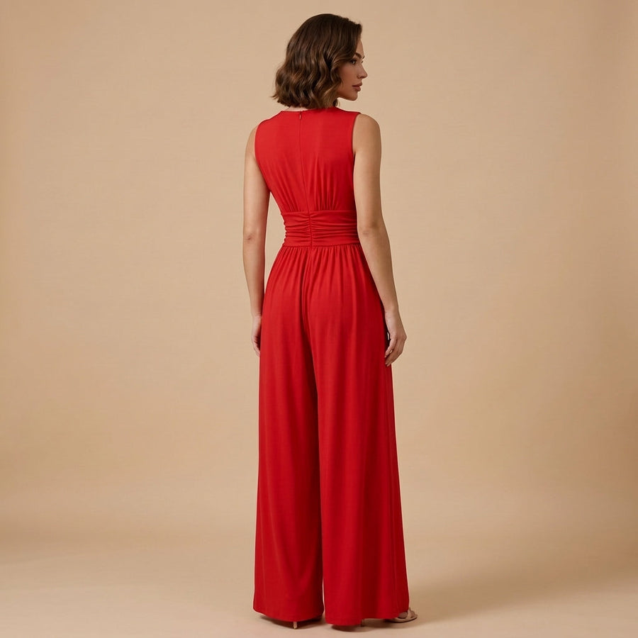 Damen-Jumpsuit mit V-Ausschnitt und weitem Bein