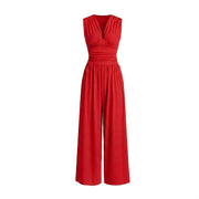 Damen-Jumpsuit mit V-Ausschnitt und weitem Bein