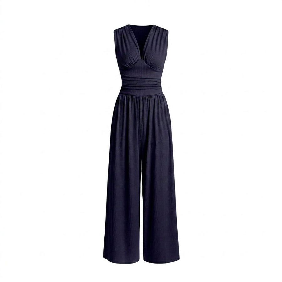 Damen-Jumpsuit mit V-Ausschnitt und weitem Bein