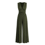 Damen-Jumpsuit mit V-Ausschnitt und weitem Bein