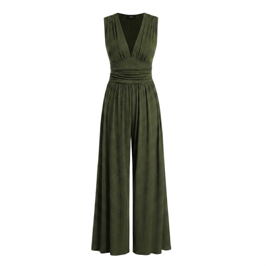 Damen-Jumpsuit mit V-Ausschnitt und weitem Bein