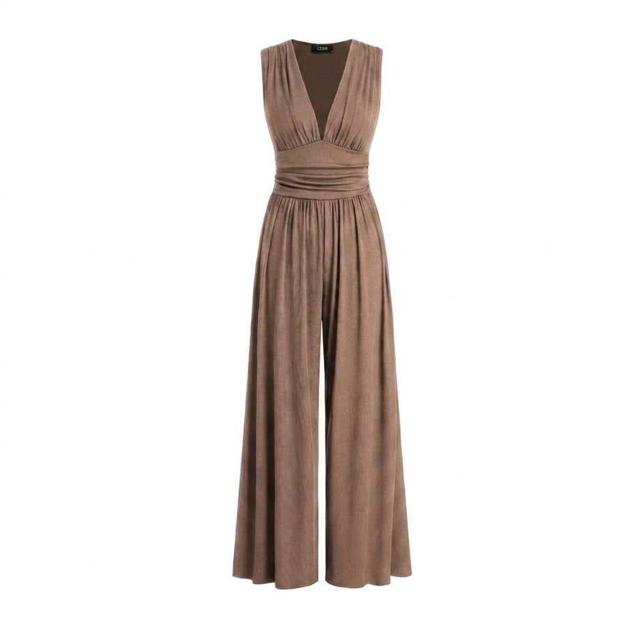 Damen-Jumpsuit mit V-Ausschnitt und weitem Bein