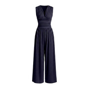 Damen-Jumpsuit mit V-Ausschnitt und weitem Bein