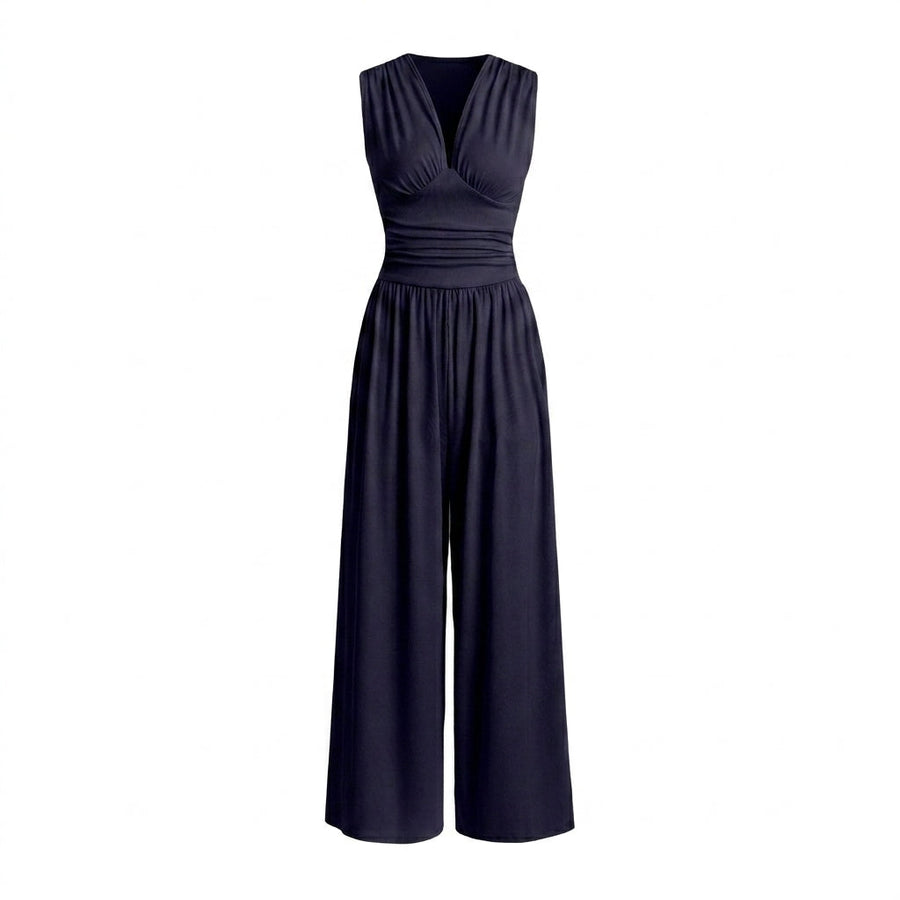 Damen-Jumpsuit mit V-Ausschnitt und weitem Bein