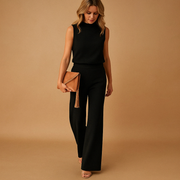 Damen Jumpsuit ohne Ärmel mit Rundhalsausschnitt und weitem Bein