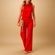 Damen Jumpsuit ohne Ärmel mit Rundhalsausschnitt und weitem Bein