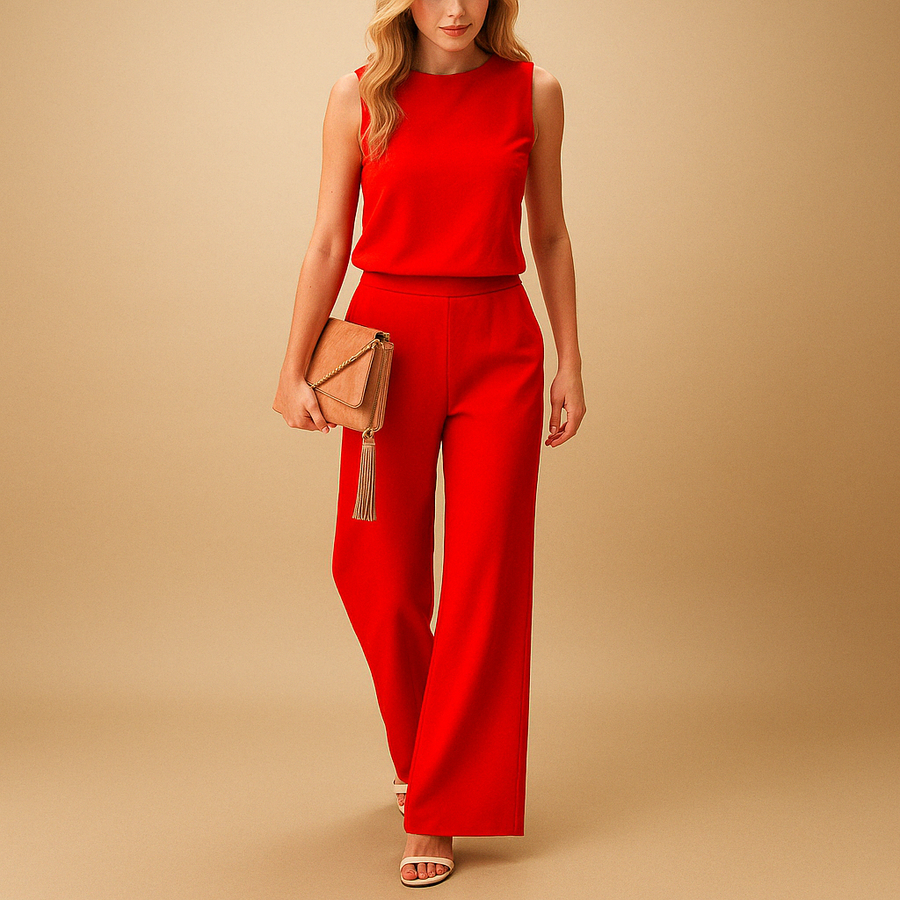 Damen Jumpsuit ohne Ärmel mit Rundhalsausschnitt und weitem Bein