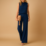 Damen Jumpsuit ohne Ärmel mit Rundhalsausschnitt und weitem Bein