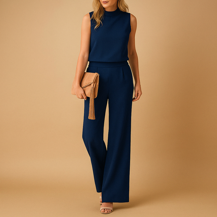 Damen Jumpsuit ohne Ärmel mit Rundhalsausschnitt und weitem Bein