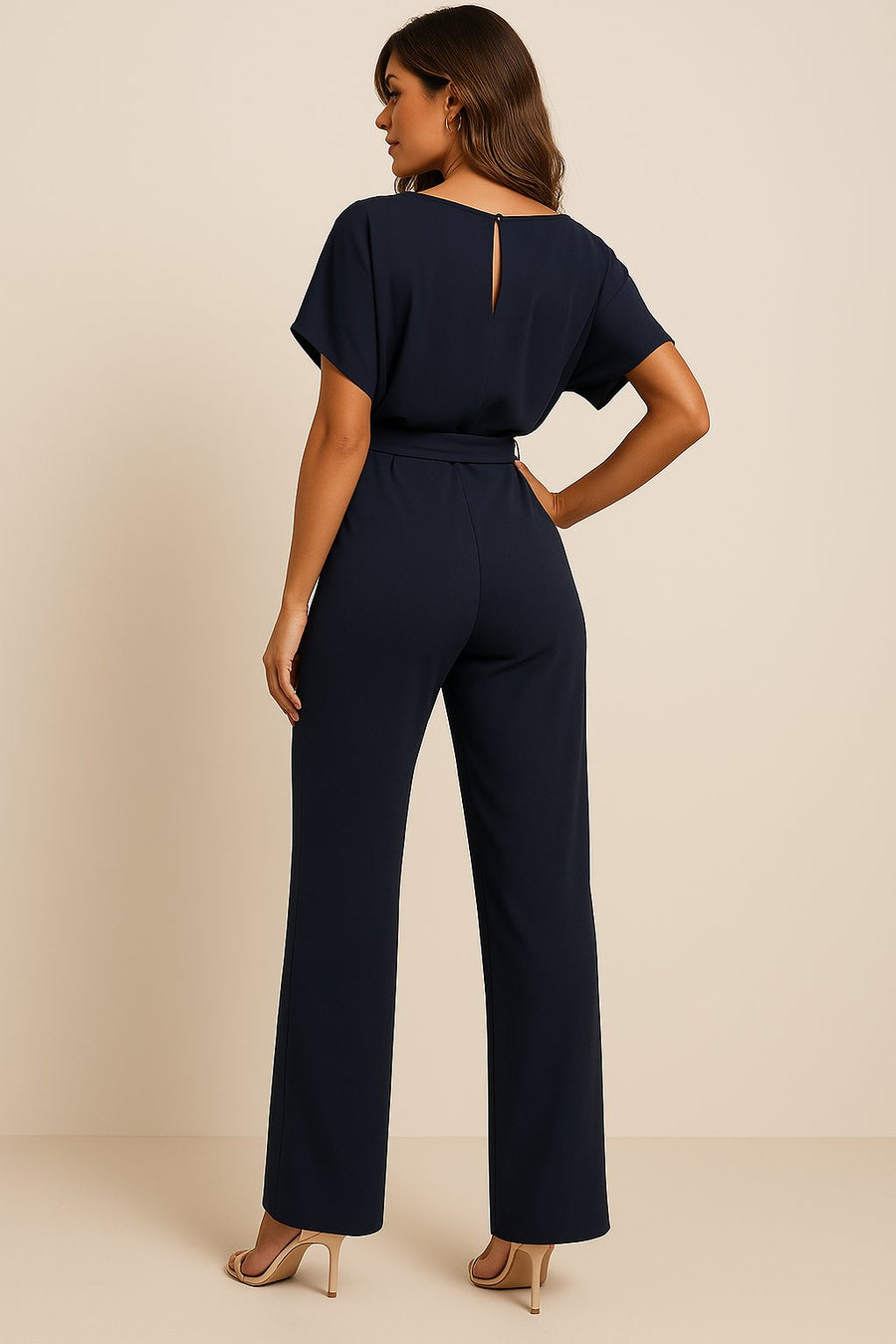 Marie | Damen Jumpsuit Ärmellos Weites Bein Bindegürtel