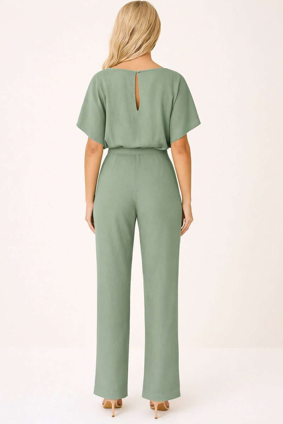 Marie | Damen Jumpsuit Ärmellos Weites Bein Bindegürtel