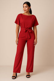 Marie | Damen Jumpsuit Ärmellos Weites Bein Bindegürtel