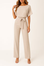 Marie | Damen Jumpsuit Ärmellos Weites Bein Bindegürtel
