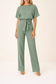 Marie | Damen Jumpsuit Ärmellos Weites Bein Bindegürtel