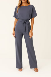 Marie | Damen Jumpsuit Ärmellos Weites Bein Bindegürtel