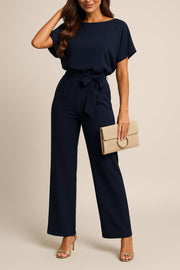 Marie | Damen Jumpsuit Ärmellos Weites Bein Bindegürtel