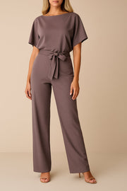 Marie | Damen Jumpsuit Ärmellos Weites Bein Bindegürtel