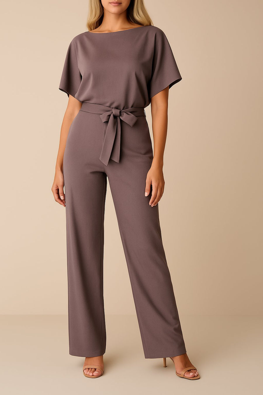 Marie | Damen Jumpsuit Ärmellos Weites Bein Bindegürtel