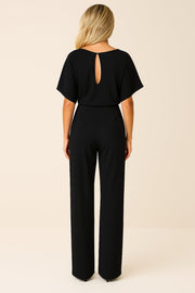 Marie | Damen Jumpsuit Ärmellos Weites Bein Bindegürtel