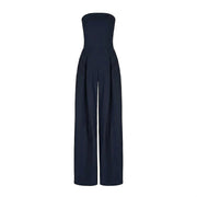 Damen-Jumpsuit trägerlos mit weitem Bein und Faltenlegung