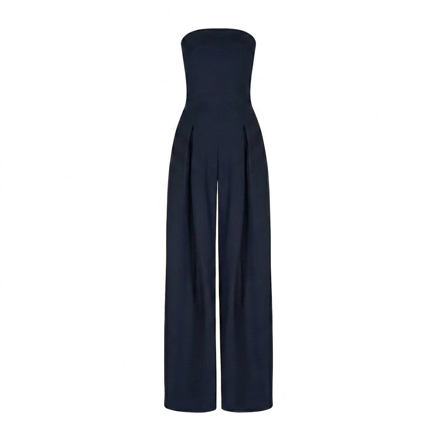 Damen-Jumpsuit trägerlos mit weitem Bein und Faltenlegung