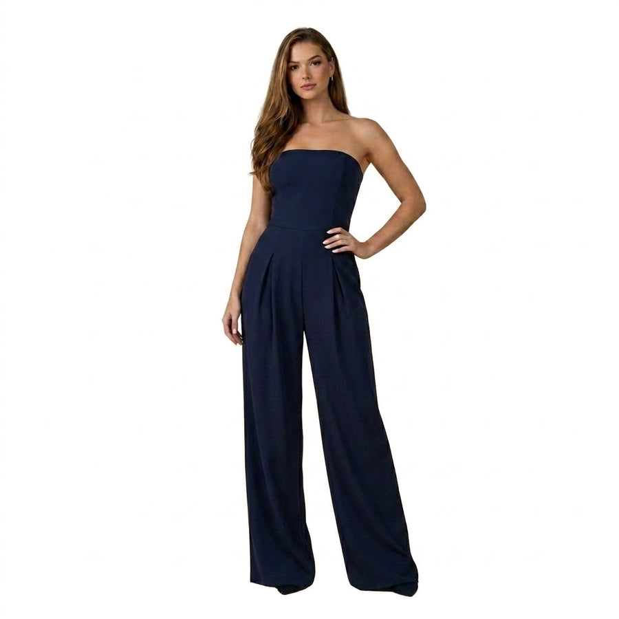 Damen-Jumpsuit trägerlos mit weitem Bein und Faltenlegung
