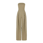 Damen-Jumpsuit trägerlos mit weitem Bein und Faltenlegung