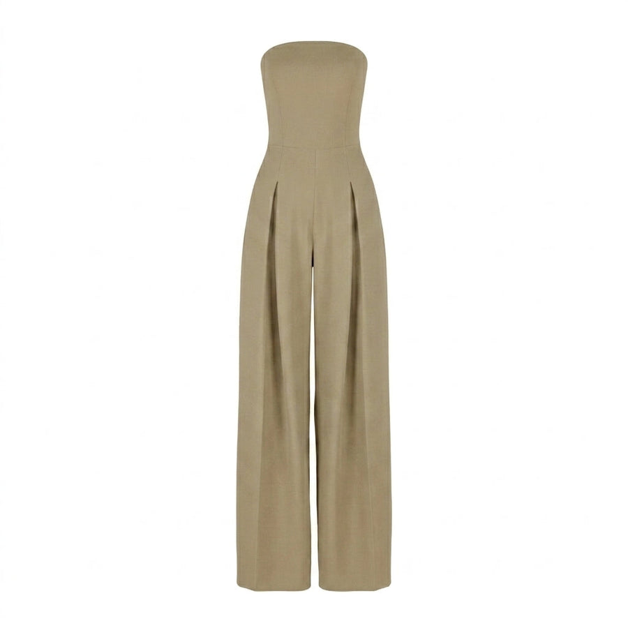 Damen-Jumpsuit trägerlos mit weitem Bein und Faltenlegung