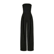 Damen-Jumpsuit trägerlos mit weitem Bein und Faltenlegung