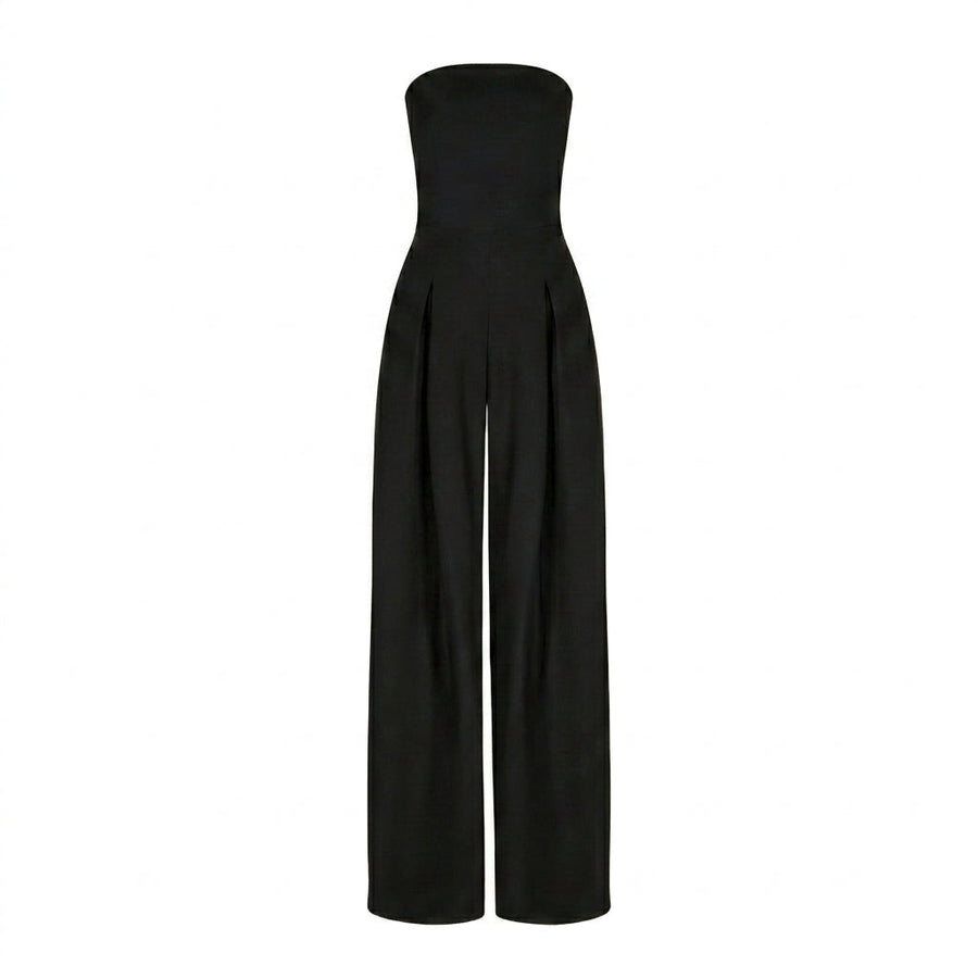 Damen-Jumpsuit trägerlos mit weitem Bein und Faltenlegung