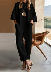 Marie | Damen Jumpsuit Weites Bein Kurze Ärmel Rundhals