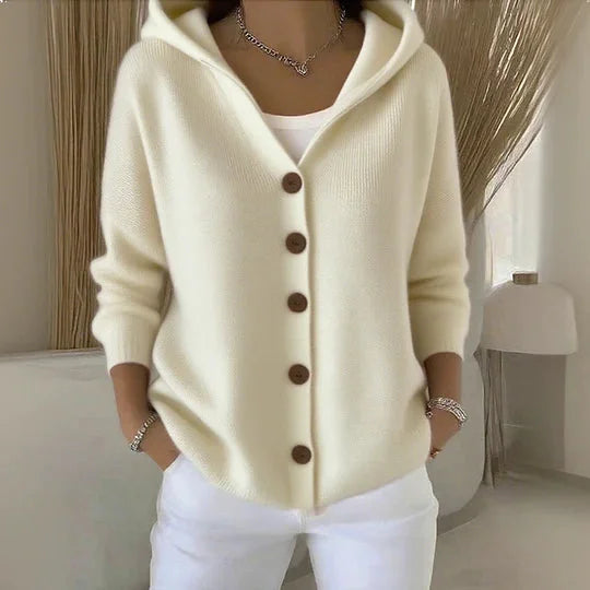 Damen Kapuzen Strickjacke aus Baumwolle mit Knöpfen