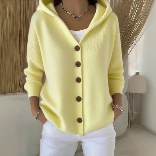 Damen Kapuzen Strickjacke aus Baumwolle mit Knöpfen