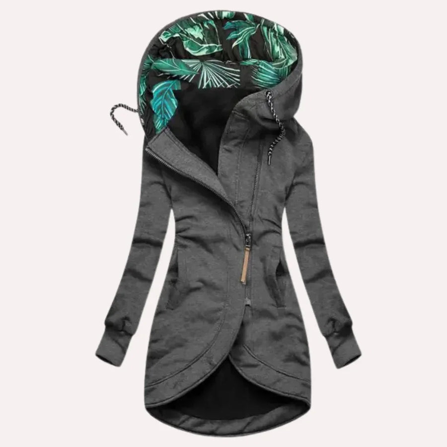 Damen Kapuzenjacke mit tropischem Innenfutter und Asymmetrischem Reißverschluss