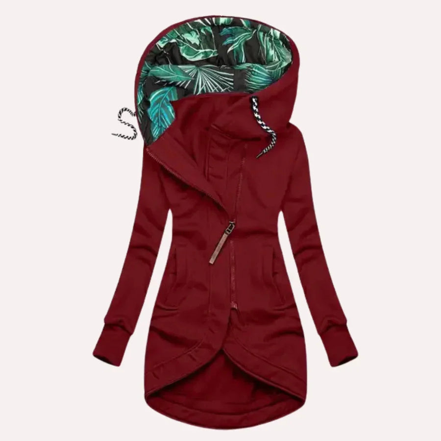 Damen Kapuzenjacke mit tropischem Innenfutter und Asymmetrischem Reißverschluss