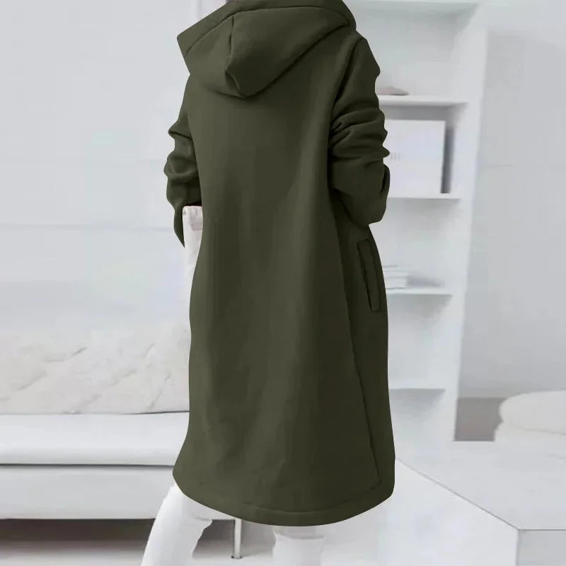 Damen Langes Kapuzenjacke mit Reißverschluss und Taschen